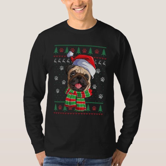 Pug Kerstlamlights Santa Hat Dog Ugly Sweater T-shirt (Voorkant)