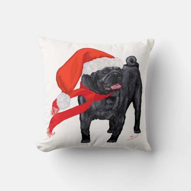 Pug Kerstman Helper Kussen (Voorkant)