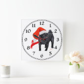 Pug Kerstman Helper Vierkante Klok (Huis)