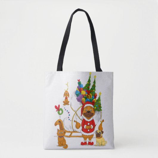 Pug Kerstman Kerstslee Tote Bag (Voorkant)