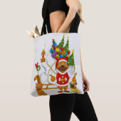 Pug Kerstman Kerstslee Tote Bag (Dichtbij)