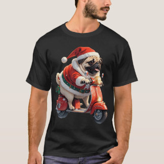 Pug Kerstman Scooter Grappige Kerstmis T-shirt