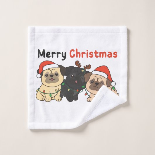 Pug Kerstmis Dimals Cute Dogs Merry Kerstmis Wa Washandje (Wasdoekje)