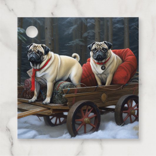 Pug Kerstmis Feestelijk Seizoen Bedankjes Labels (Voorkant)
