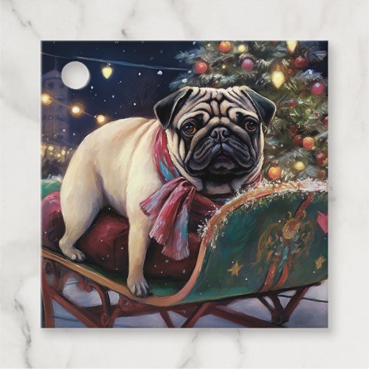 Pug Kerstmis Feestelijk Seizoen Bedankjes Labels (Voorkant)