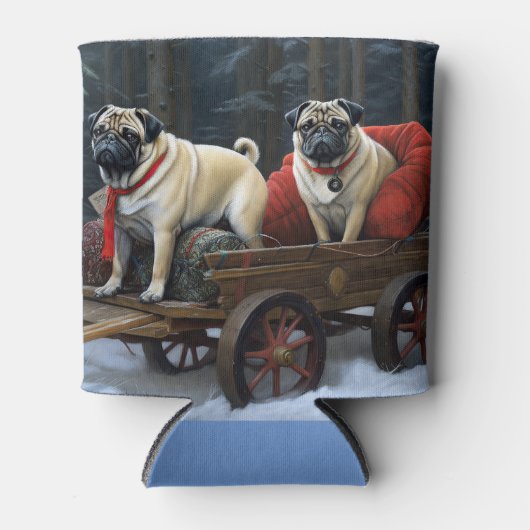 Pug Kerstmis Feestelijk Seizoen Blikjeskoeler (Voorkant)