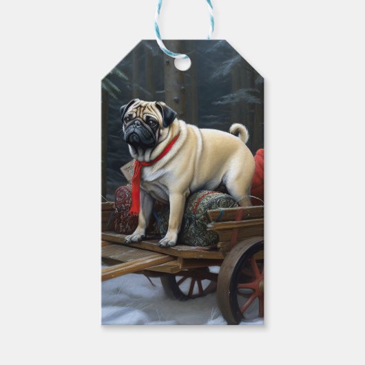 Pug Kerstmis Feestelijk Seizoen Cadeaulabel (Voorkant)