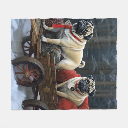 Pug Kerstmis Feestelijk Seizoen Fleece Deken (Voorkant (Horizontaal))