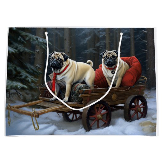 Pug Kerstmis Feestelijk Seizoen Groot Cadeauzakje (Voorkant)