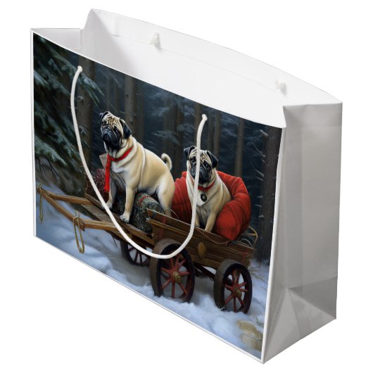 Pug Kerstmis Feestelijk Seizoen Groot Cadeauzakje (Achterkant Gekanteld)