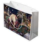 Pug Kerstmis Feestelijk Seizoen Groot Cadeauzakje (Achterkant Gekanteld)