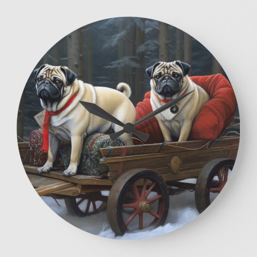 Pug Kerstmis Feestelijk Seizoen Grote Klok (Voorkant)