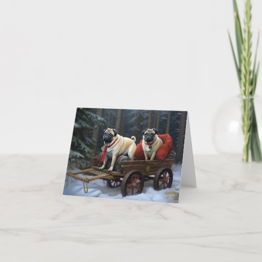 Pug Kerstmis Feestelijk Seizoen Kaart (Voorkant)