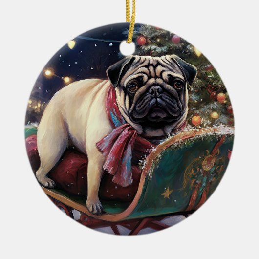 Pug Kerstmis Feestelijk Seizoen Keramisch Ornament (Voorkant)