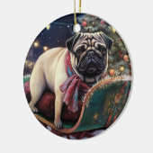 Pug Kerstmis Feestelijk Seizoen Keramisch Ornament (Links)