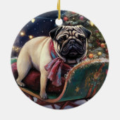 Pug Kerstmis Feestelijk Seizoen Keramisch Ornament (Achterkant)