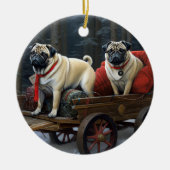 Pug Kerstmis Feestelijk Seizoen Keramisch Ornament (Voorkant)