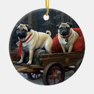 Pug Kerstmis Feestelijk Seizoen Keramisch Ornament