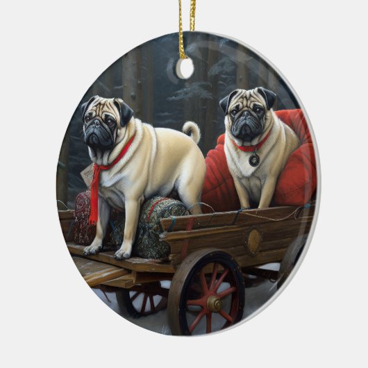 Pug Kerstmis Feestelijk Seizoen Keramisch Ornament (Links)