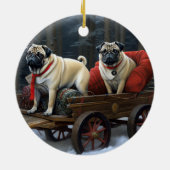 Pug Kerstmis Feestelijk Seizoen Keramisch Ornament (Achterkant)