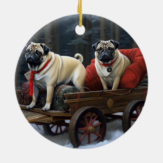 Pug Kerstmis Feestelijk Seizoen Keramisch Ornament (Achterkant)