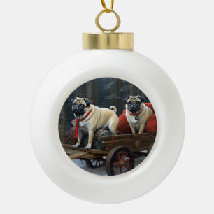 Pug Kerstmis Feestelijk Seizoen Keramische Bal Ornament