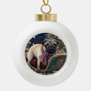 Pug Kerstmis Feestelijk Seizoen Keramische Bal Ornament