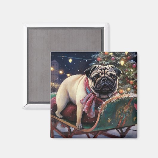 Pug Kerstmis Feestelijk Seizoen Magneet (Voorkant / Achterkant)