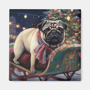 Pug Kerstmis Feestelijk Seizoen Magneet