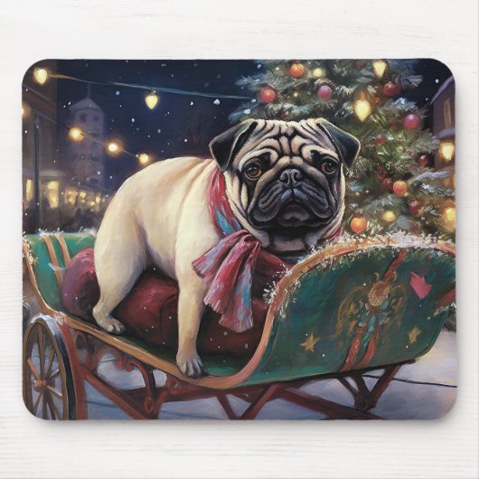 Pug Kerstmis Feestelijk Seizoen Muismat (Voorkant)