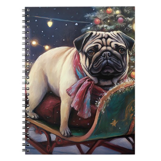 Pug Kerstmis Feestelijk Seizoen Notitieboek (Voorkant)
