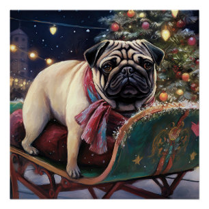 Pug Kerstmis Feestelijk Seizoen Perfect Poster