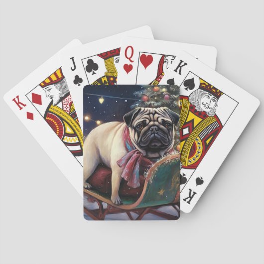 Pug Kerstmis Feestelijk Seizoen Pokerkaarten (Achterkant)