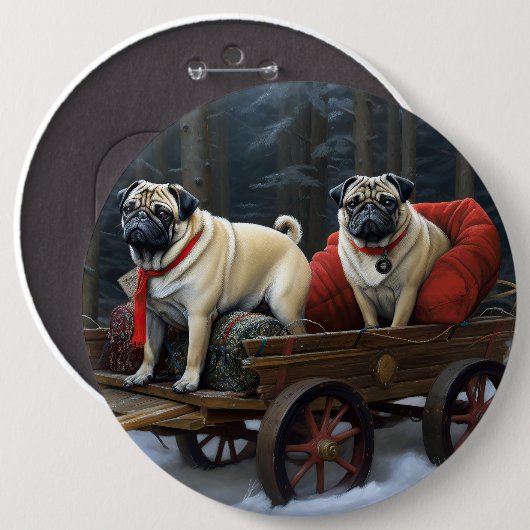 Pug Kerstmis Feestelijk Seizoen Ronde Button 6,0 Cm (Voorkant /achterkant)