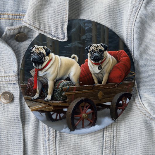 Pug Kerstmis Feestelijk Seizoen Ronde Button 6,0 Cm (In situ)