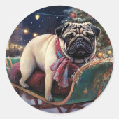 Pug Kerstmis Feestelijk Seizoen Ronde Sticker (Voorkant)