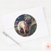 Pug Kerstmis Feestelijk Seizoen Ronde Sticker (Envelop)