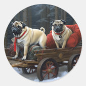Pug Kerstmis Feestelijk Seizoen Ronde Sticker (Voorkant)