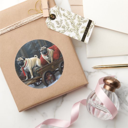 Pug Kerstmis Feestelijk Seizoen Ronde Sticker (Geschenken)