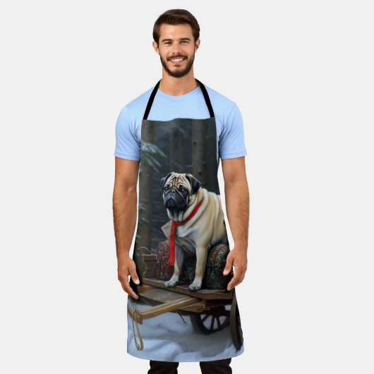Pug Kerstmis Feestelijk Seizoen Schort (Gedragen)