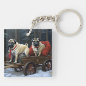 Pug Kerstmis Feestelijk Seizoen Sleutelhanger (Achterkant)