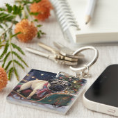 Pug Kerstmis Feestelijk Seizoen Sleutelhanger (Voorkant Rechts)