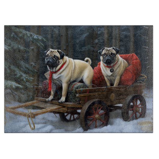 Pug Kerstmis Feestelijk Seizoen Snijplank (Voorkant)