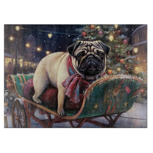 Pug Kerstmis Feestelijk Seizoen Snijplank (Voorkant)