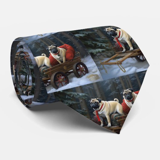 Pug Kerstmis Feestelijk Seizoen Stropdas (Opgerold)