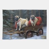 Pug Kerstmis Feestelijk Seizoen Theedoek (Horizontaal)