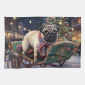 Pug Kerstmis Feestelijk Seizoen Theedoek (Horizontaal)