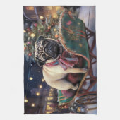 Pug Kerstmis Feestelijk Seizoen Theedoek (Verticaal)