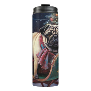 Pug Kerstmis Feestelijk Seizoen Thermosbeker