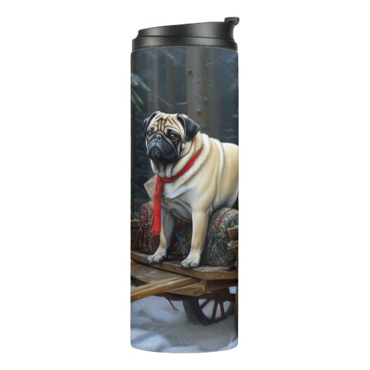 Pug Kerstmis Feestelijk Seizoen Thermosbeker (Gedraaid links)